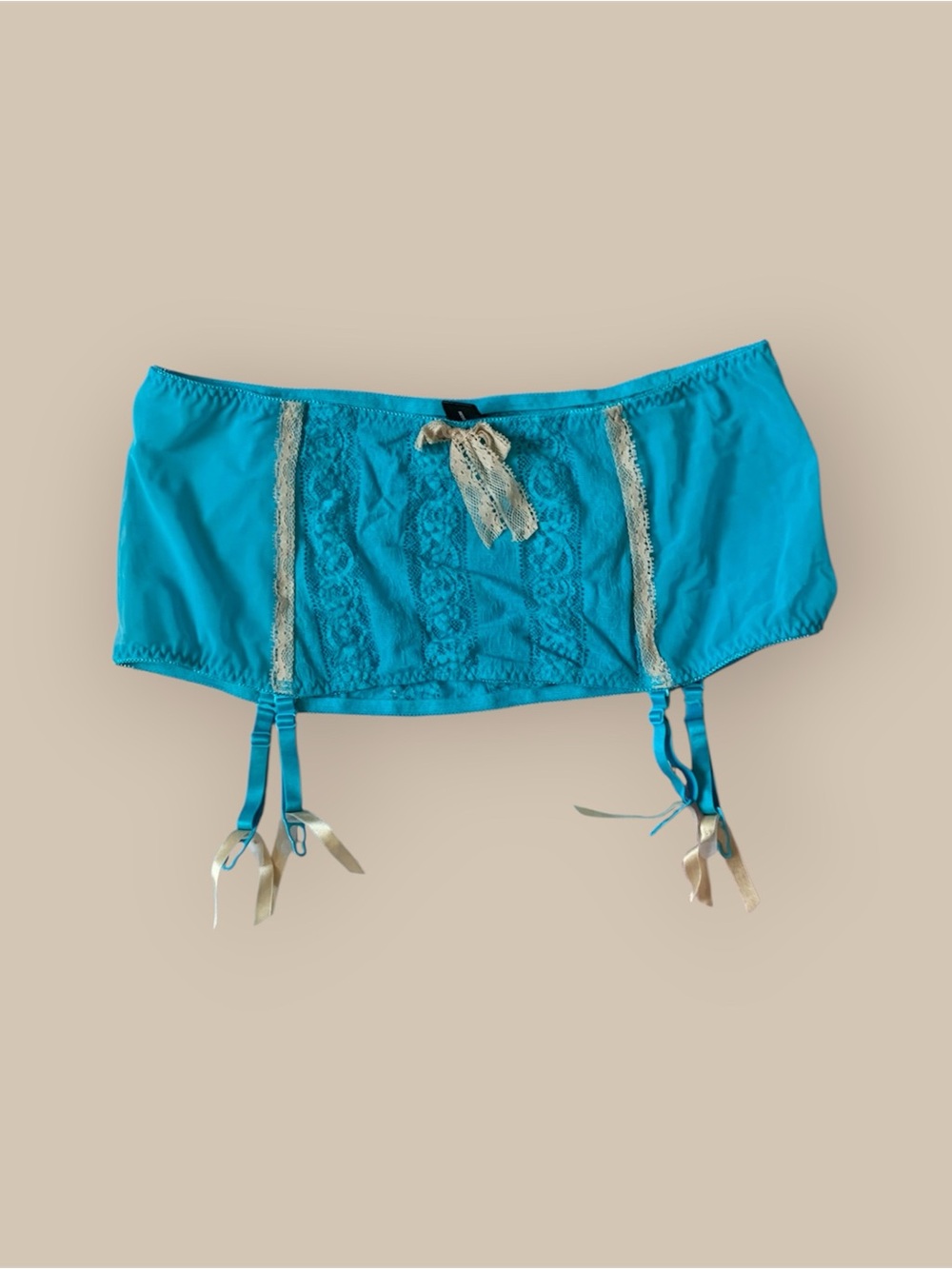 Frederick's of Hollywood Turquoise Lace Briefs with Cream Bow